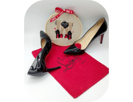 machine embroidery red and black pumps