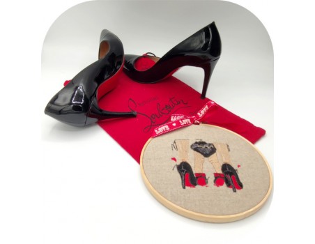 machine embroidery red and black pumps