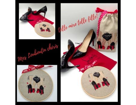 machine embroidery red and black pumps