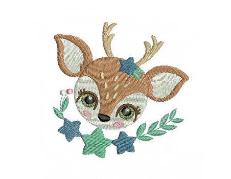 machine embroidery design small wood fawn with star