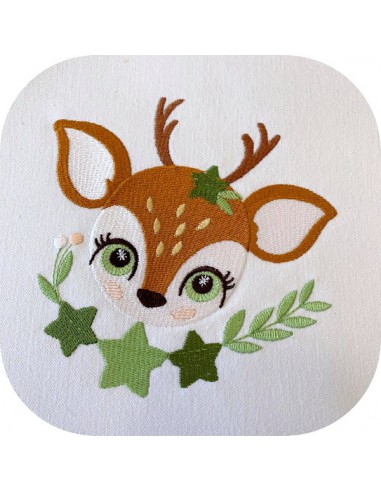 machine embroidery design small wood fawn with star