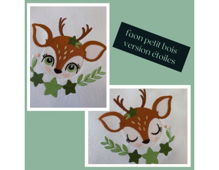 machine embroidery design small wood fawn with star