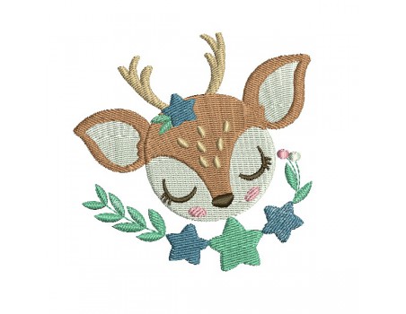 machine embroidery design sleeping small wood fawn  with star