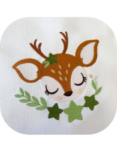 machine embroidery design sleeping small wood fawn  with star