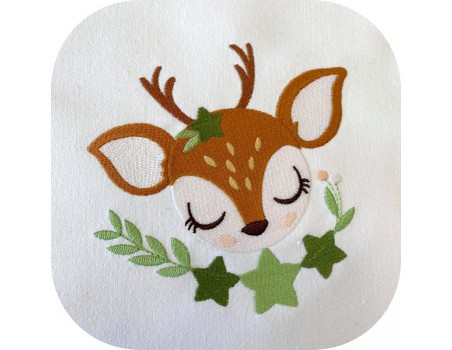 machine embroidery design sleeping small wood fawn  with star