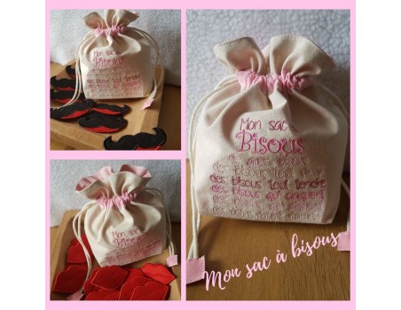 machine embroidery design text kissing bag