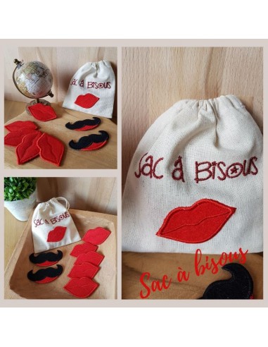 machine embroidery design text kissing bag