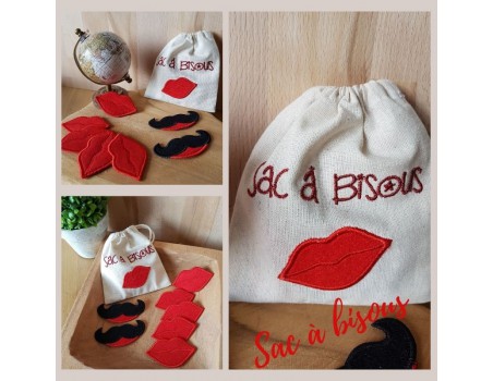 machine embroidery design kisses and mustaches ITH