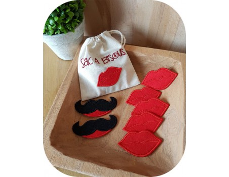 Motif de broderie machine ITH bisous et moustaches