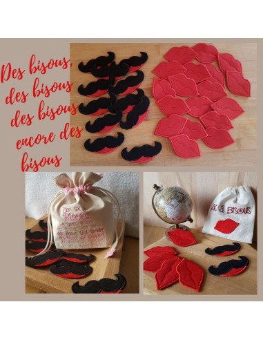 Motif de broderie machine ITH bisous et moustaches