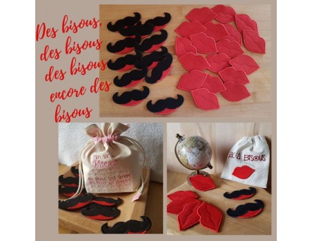 Motif de broderie machine ITH bisous et moustaches