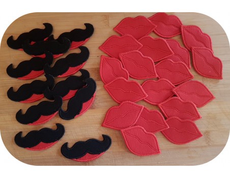 machine embroidery design kisses and mustaches ITH