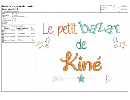 Motif de broderie texte bazar de kiné