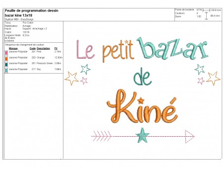 Motif de broderie texte bazar de kiné