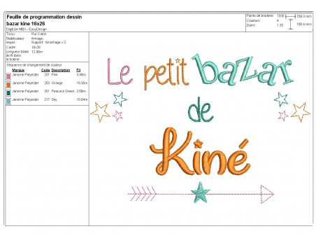 Motif de broderie texte bazar de kiné