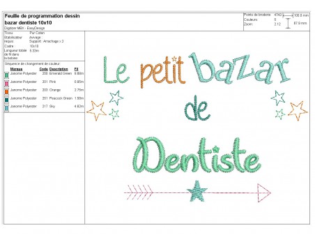 Motif de broderie texte bazar de dentiste