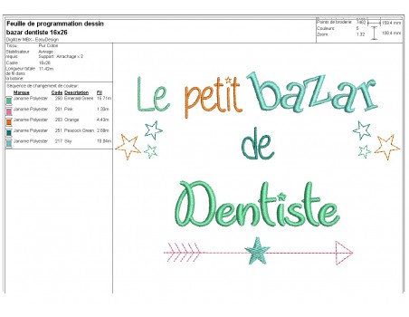 Motif de broderie texte bazar de dentiste