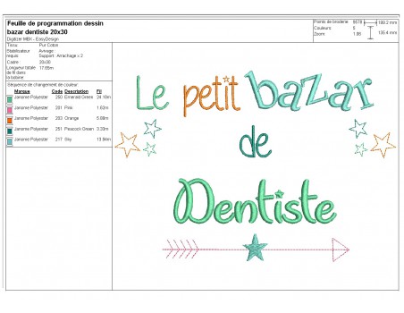 Motif de broderie texte bazar de dentiste