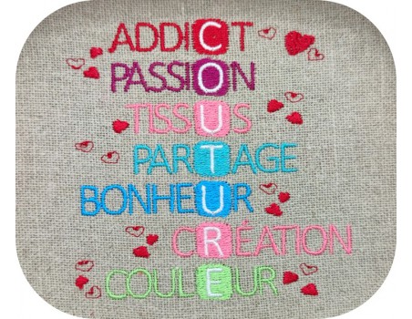 Motif de broderie machine acrostiche couture