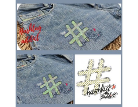 Motif de broderie machine Hashtag addict mylar