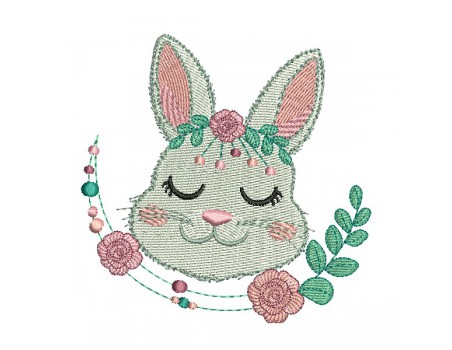 Motif de broderie machine lapine fleurs endormie