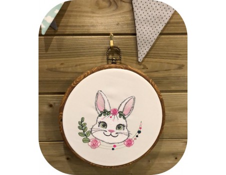 machine embroidery design  rabbit with flowers