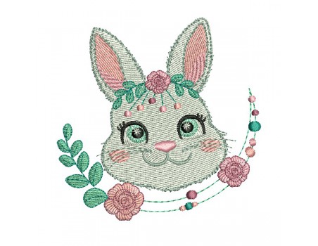 Motif de broderie machine lapine fleurs