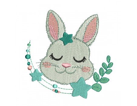 Motif de broderie machine lapin étoiles endormi