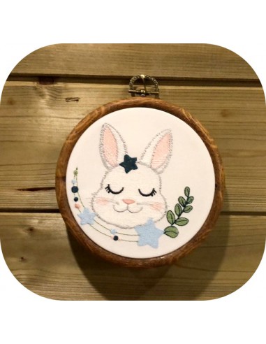 Motif de broderie machine lapin étoiles endormi