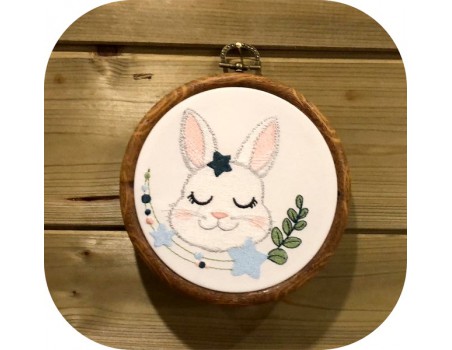 Motif de broderie machine lapin étoiles endormi