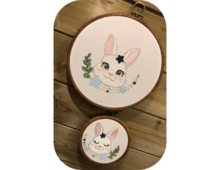 Motif de broderie machine lapin étoiles endormi