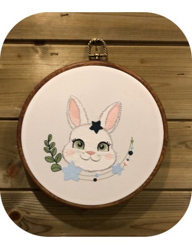 Motif de broderie machine lapin étoiles