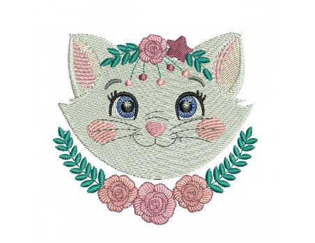 machine embroidery design  cat with  flowers