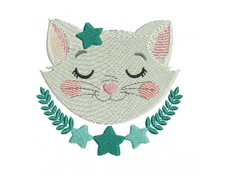 Motif de broderie machine chat endormi avec ses étoiles