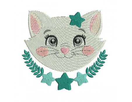 Motif de broderie machine chat avec ses étoiles