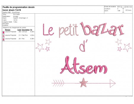 Motif de broderie texte bazar d' atsem