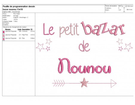 Motif de broderie texte bazar de nounou