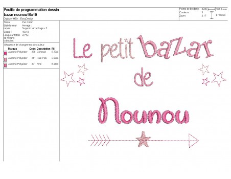 Motif de broderie texte bazar de nounou