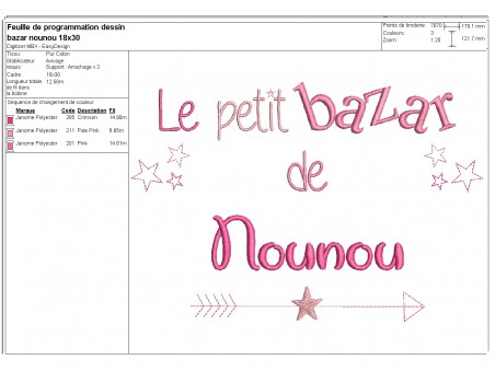 Motif de broderie texte bazar de nounou