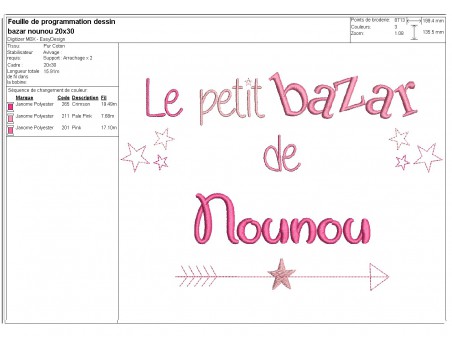 Motif de broderie texte bazar de nounou