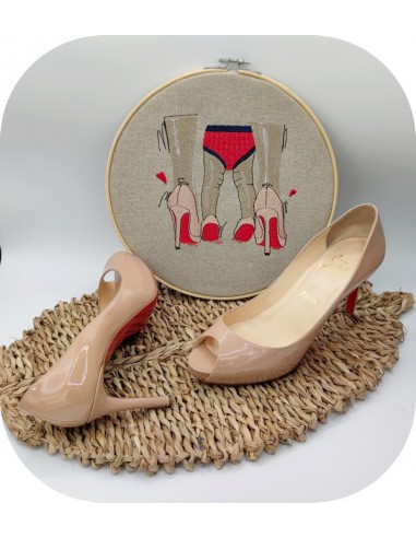 machine embroidery red and nude pumps