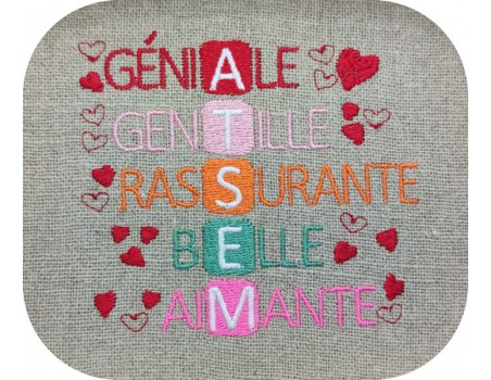 Motif de broderie machine acrostiche atsem