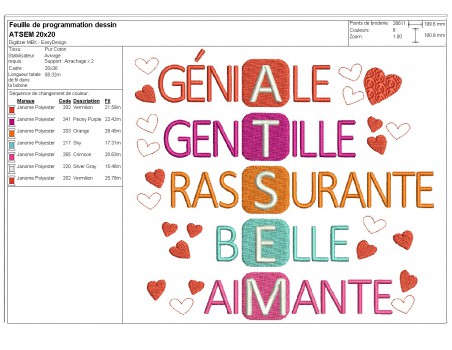 Motif de broderie machine acrostiche atsem