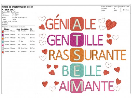 Motif de broderie machine acrostiche atsem