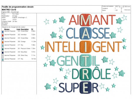 machine embroidery design   acrostic teacher