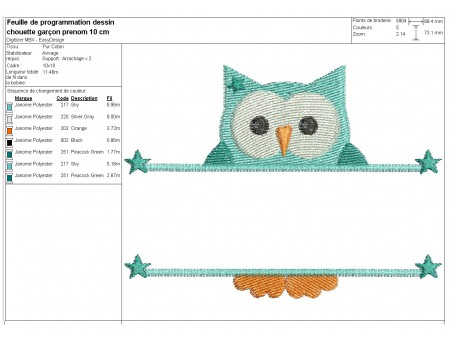 machine embroidery design customizable owl boy