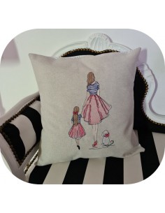 machine embroidery design  rippled mother and her daughter