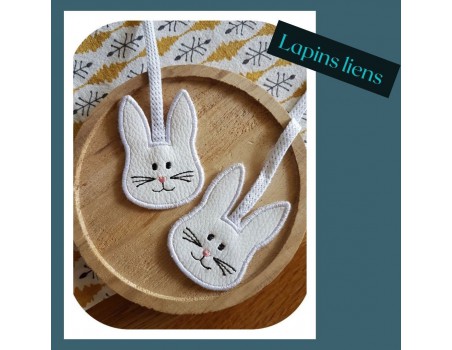 Motif de broderie machine  ITH tête de lapin en finition de liens