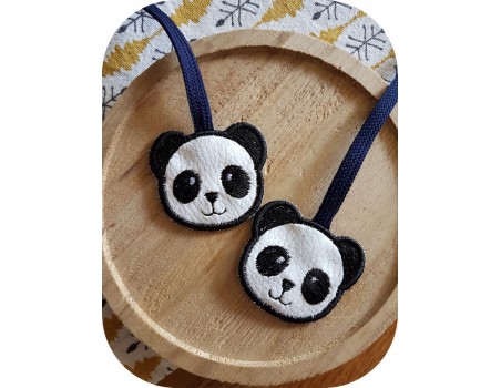 Motif de broderie machine  ITH tête de panda en finition de liens