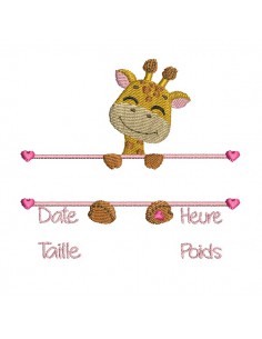 machine embroidery design customizable birth journal giraffe girl